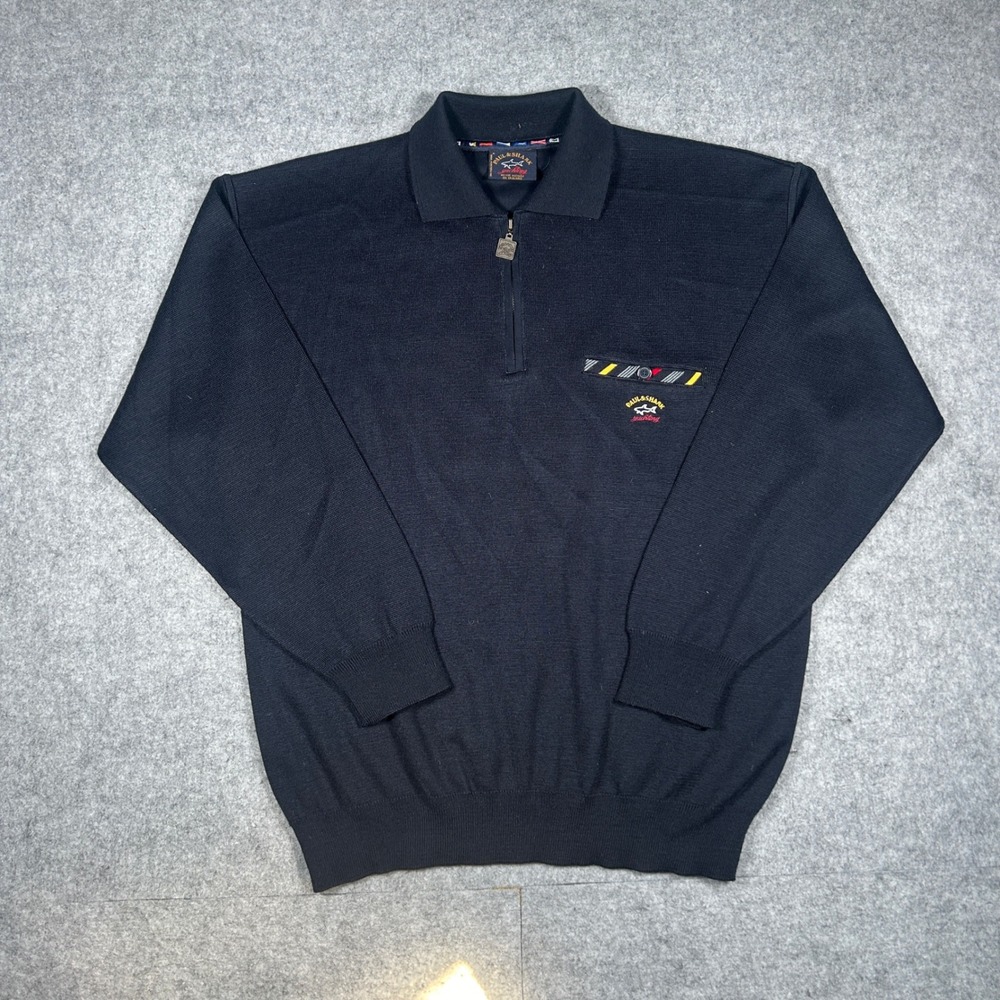 Paul & Shark 1/4 Sweater Mens XL Navy Blue pure Wool Pullover Yachting luxury